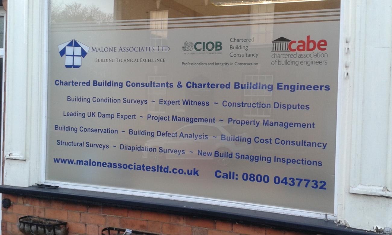 Window graphics by M Signs for Malone Associates