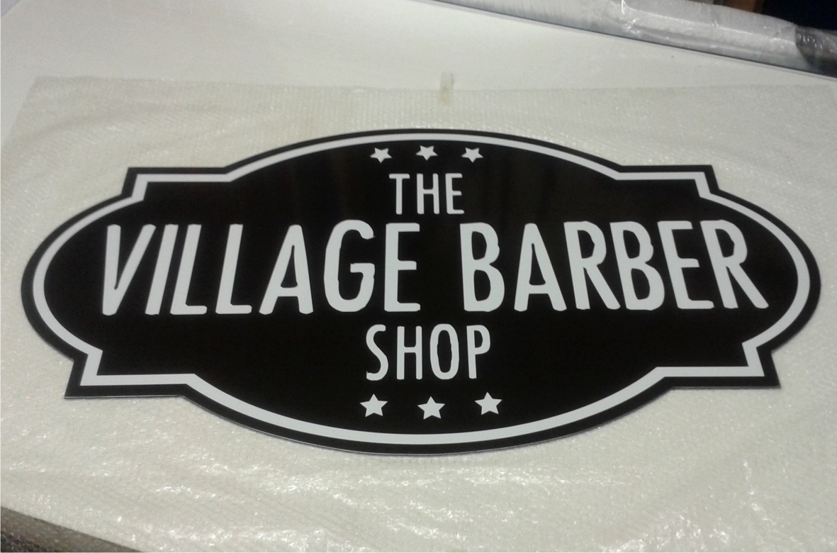 Village Barber sign cut to shape